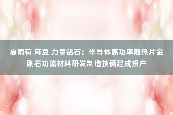 夏雨荷 麻豆 力量钻石：半导体高功率散热片金刚石功能材料研发制造技俩建成投产