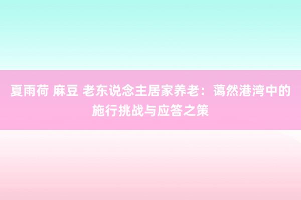夏雨荷 麻豆 老东说念主居家养老：蔼然港湾中的施行挑战与应答之策