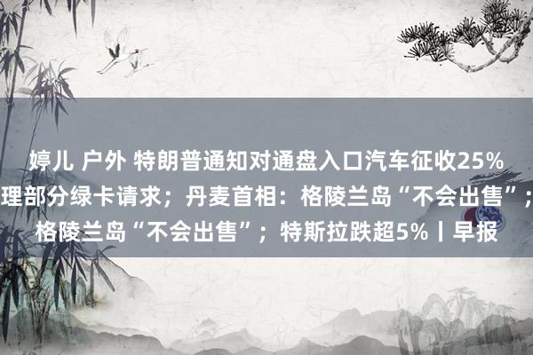 婷儿 户外 特朗普通知对通盘入口汽车征收25%关税；好意思国暂停处理部分绿卡请求；丹麦首相：格陵兰岛“不会出售”；特斯拉跌超5%丨早报