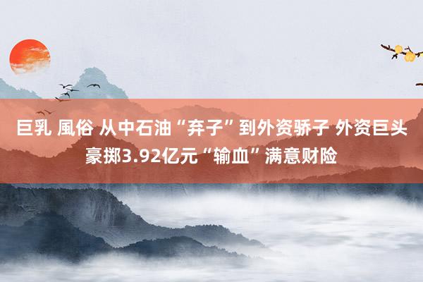 巨乳 風俗 从中石油“弃子”到外资骄子 外资巨头豪掷3.92亿元“输血”满意财险