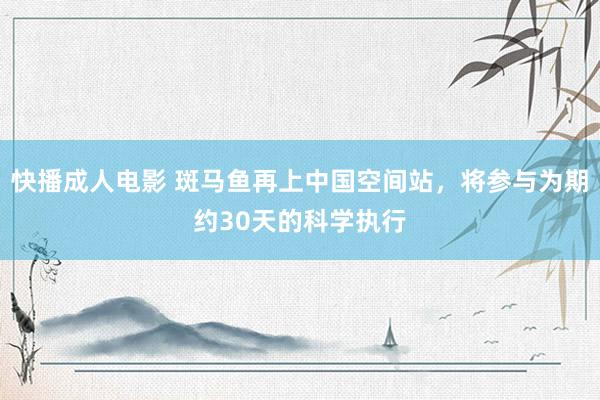 快播成人电影 斑马鱼再上中国空间站，将参与为期约30天的科学执行
